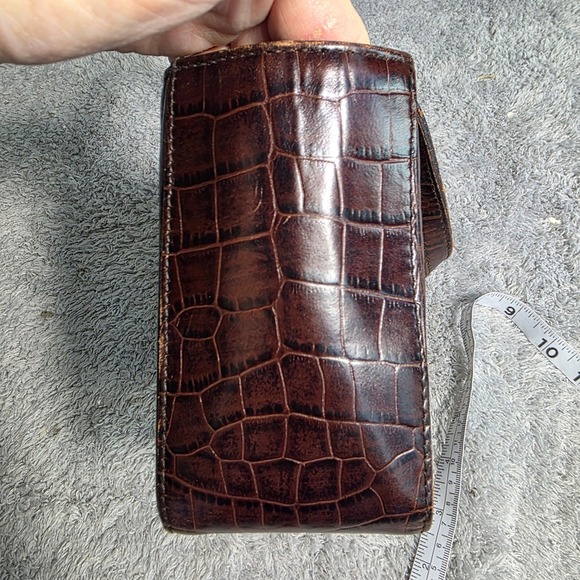 VTG Lauren Ralph Lauren Mini Purse Tote Bag Brown Croc Embossed Leather Small - Picture 4 of 12